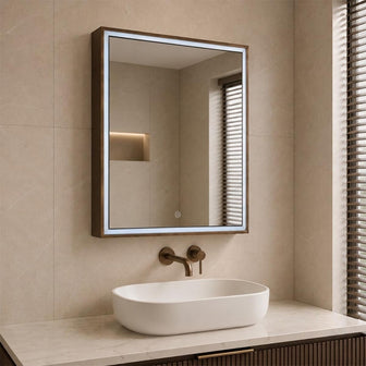 Brushed bronze Single Door Bathroom Mirror Cabinet with LED Light, Sensor and Shaver Socket  Main image
