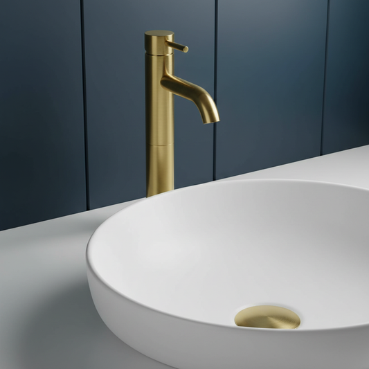 Brushed brass tall basin mixer tap 1024