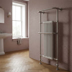 Brushed nickel tall towel rail radiator dual fuel and electric