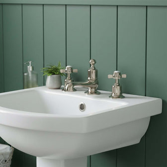 Brushed nickel traditional basin mixer tap 3 hole Main image