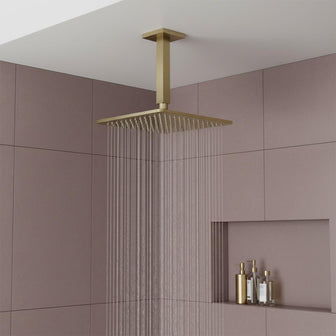 Ceiling Mounted Shower Arm 150mm and Shower Head 250mm - Brushed Brass Main image