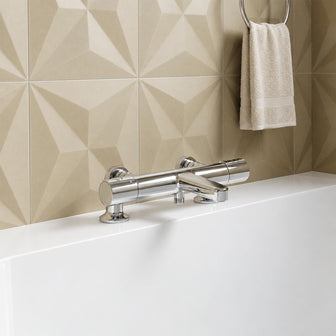 Chrome 2-Outlet Deck-Mounted Thermostatic Shower Mixer with bath filler Main image