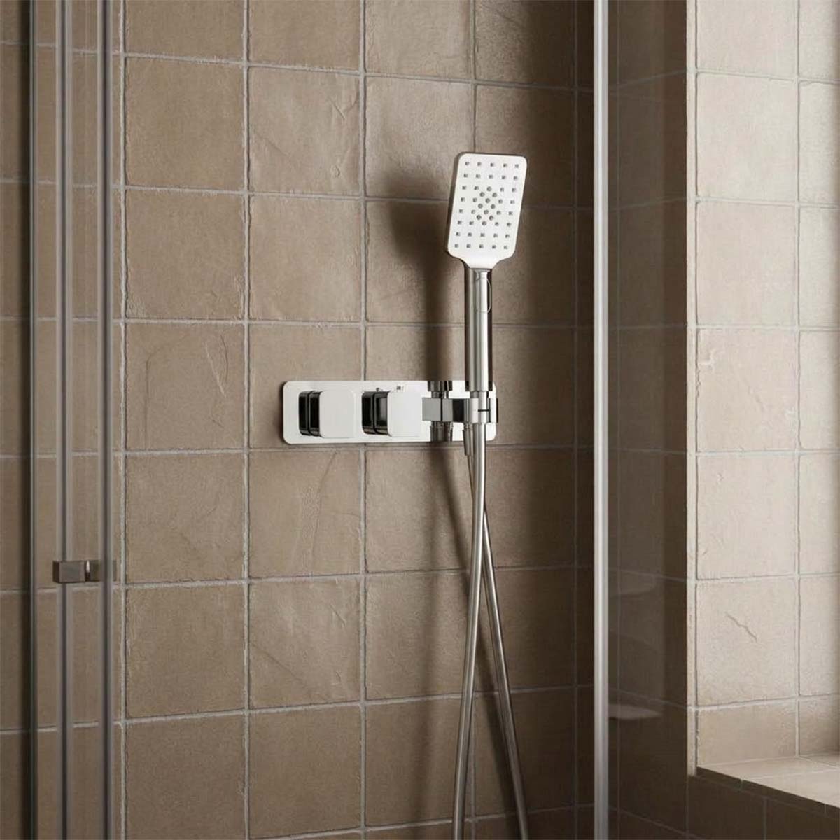Chrome 2 Outlet concealed thermostatic valve with handset shower