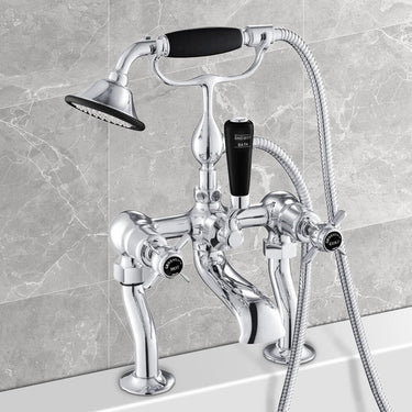 Chrome Black Pinch Deck Mounted Bath Shower Mixer with Kit
