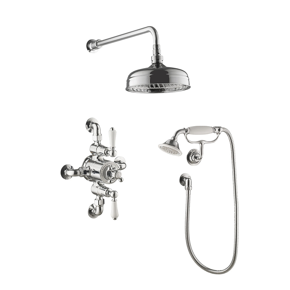 Chrome Dual Exposed Thermostatic Shower Valve Elbow Handset Fixed Shower Head and Arm