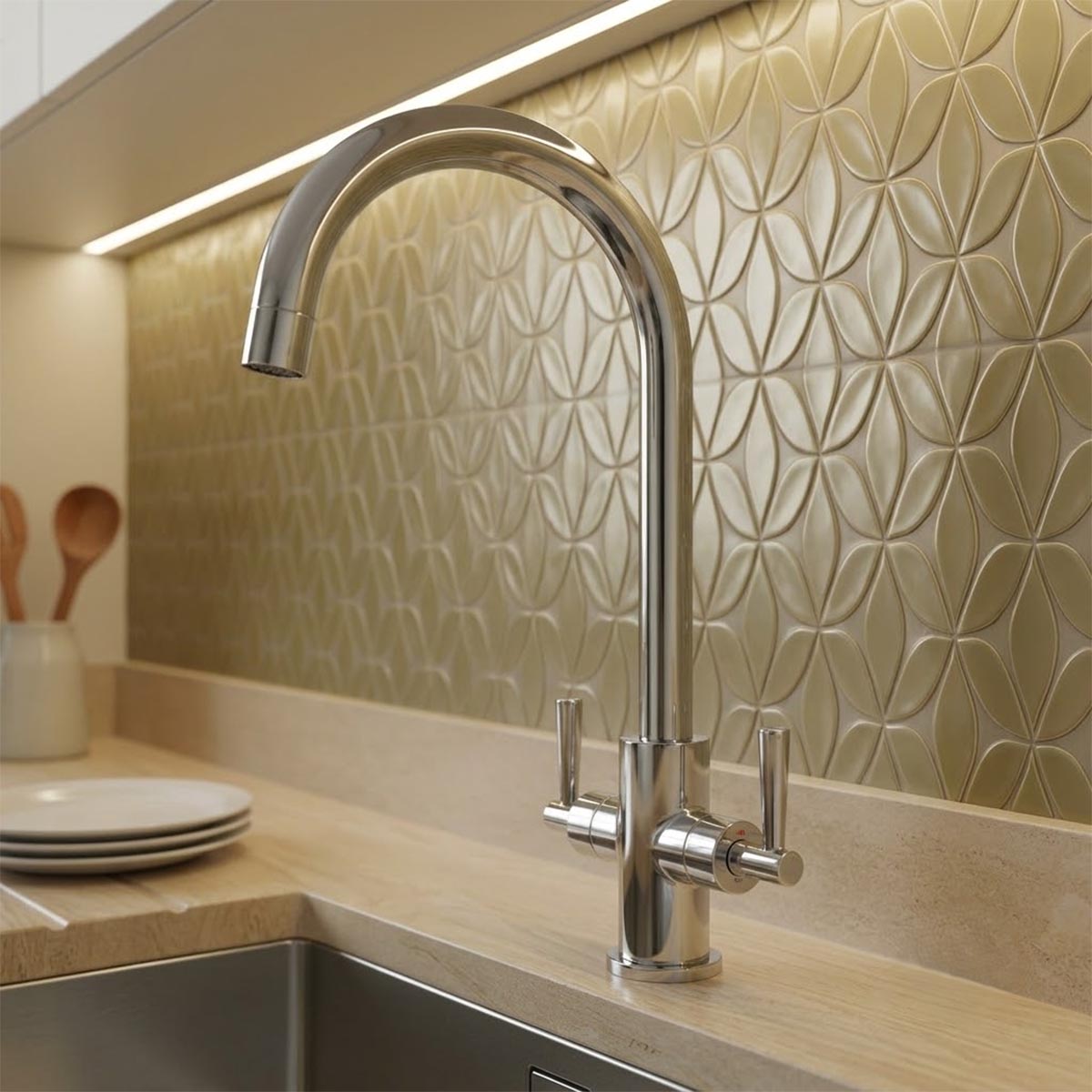 Chrome Monobloc Kitchen Mixer Tap with Swan Neck Spout