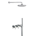 Chrome Thermostatic Concealed 2 Outlets Shower Valve with Attached Handset and Shower Head & Arm 