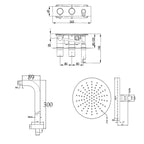 Chrome Thermostatic Concealed 2 Outlets Shower Valve with Attached Handset and Shower Head & Arm technical drawing