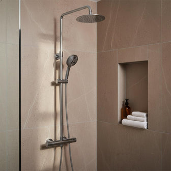 Chrome Thermostatic Shower Mixer with 2 Outlets and Adjustable Riser Main image