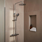 Chrome Thermostatic Shower Mixer with 2 Outlets and Adjustable Riser