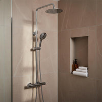Chrome Thermostatic Shower Mixer with 2 Outlets and Adjustable Riser