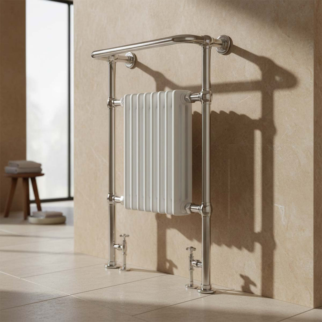 Chrome Traditional Towel Radiator with Overhanging Rail - 963mm X 673mm