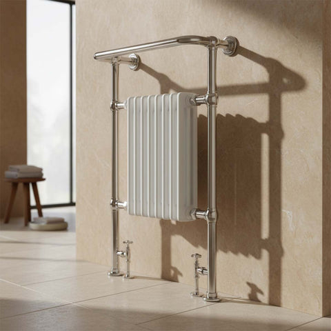 Chrome Traditional Towel Radiator with Overhanging Rail - 963mm X 673mm