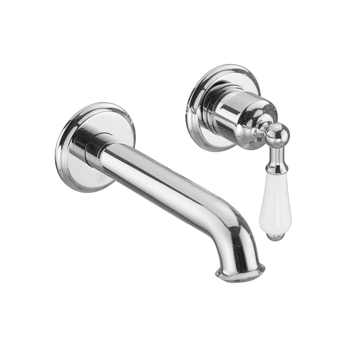 Chrome Traditional Wall Mounted Basin Tap with White Ceramic Single Lever