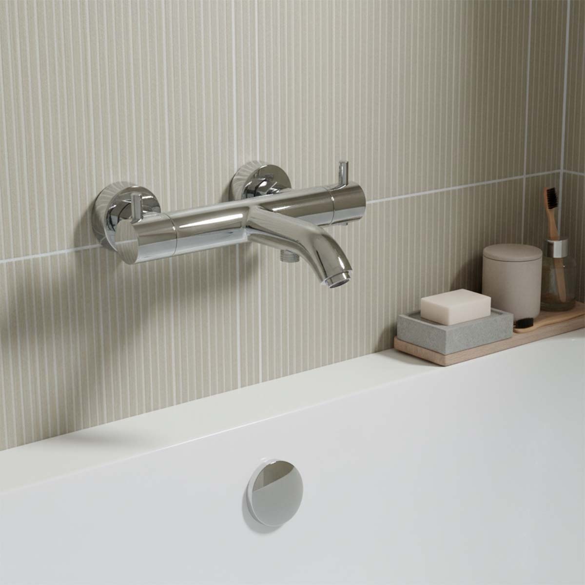 Chrome Wall Mounted Thermostatic Bath Shower Mixer Tap 