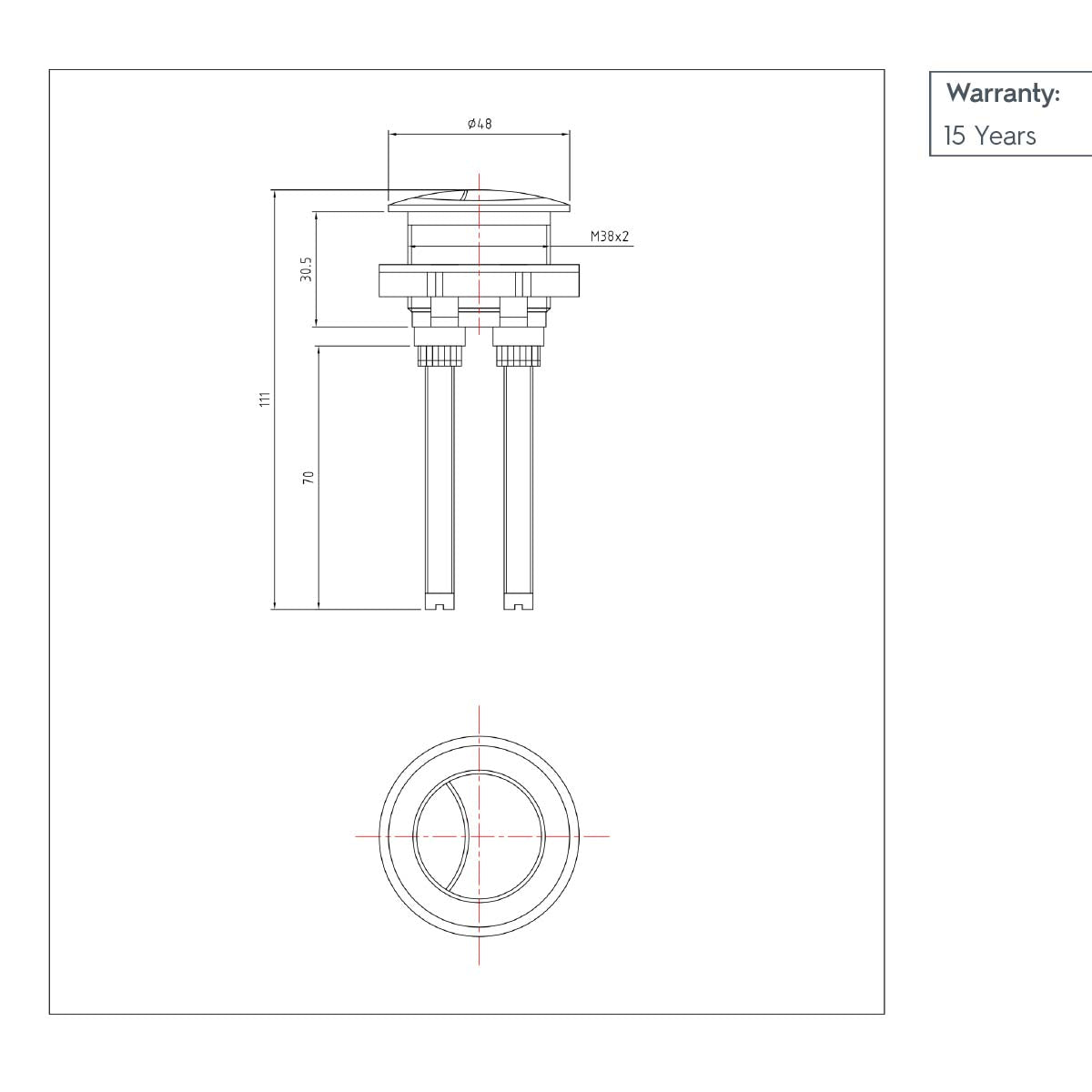 Close Coupled Toilet Dual Push Button 38mm - technical details 