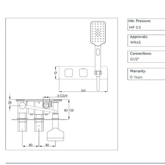 Thermostatic Concealed 2 Outlet Shower Valve with Shower Handle - Chrome Secondary image