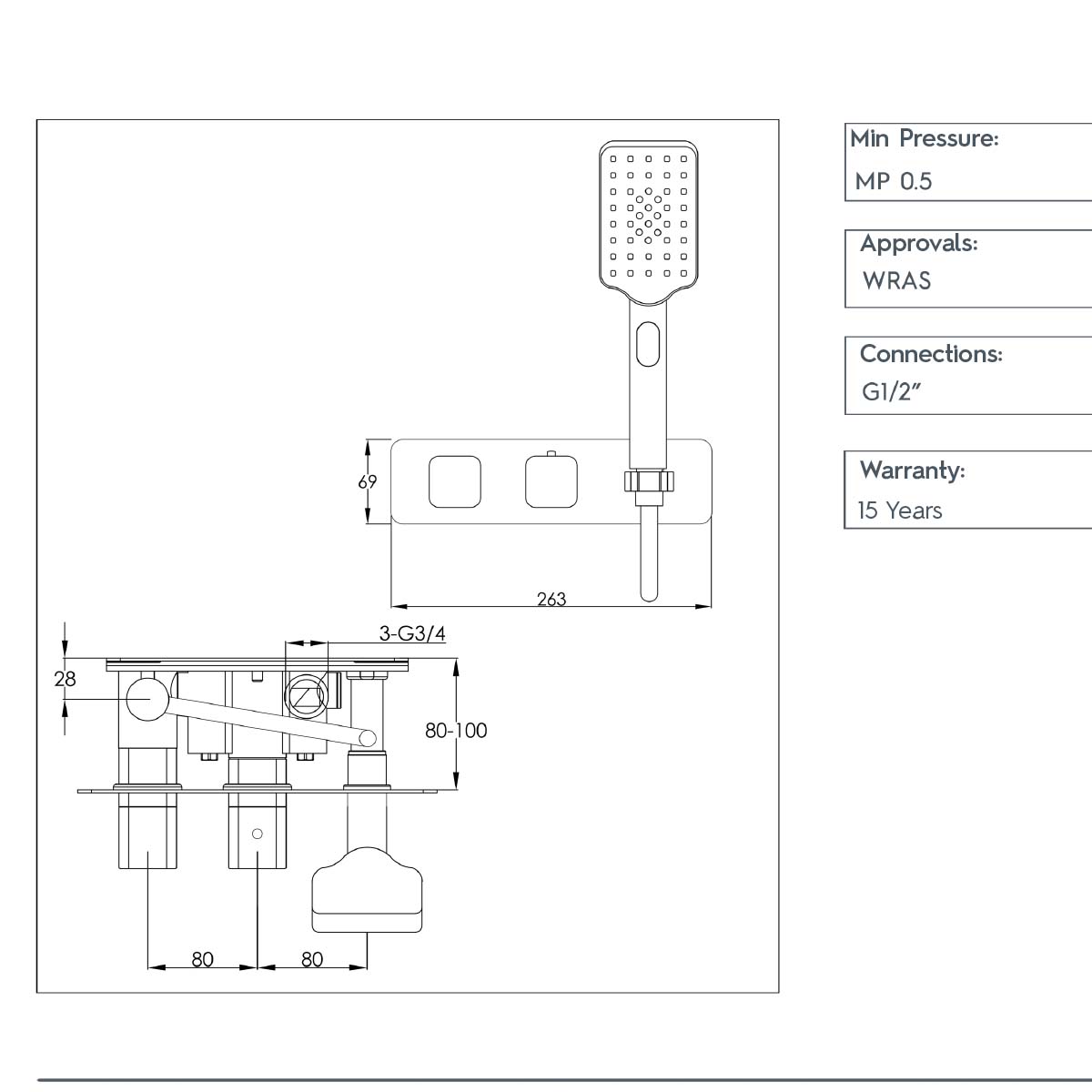 Concealed 2 Outlet Shower Valve with Shower Handle - Brushed Bronze