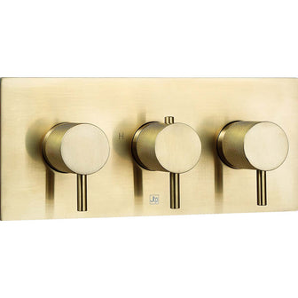 Thermostatic Concealed 3 Outlet Shower Valve with Knurled Handle - Brushed Brass Secondary image