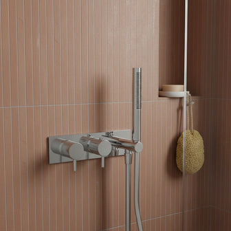 Concealed Thermostatic 2 Outlet Shower Valve with Handset and Knurled Handles Main image