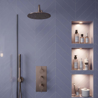 Concealed Thermostatic Shower Pack with Shower Head, Arm and Handset - Brushed Bronze Secondary image