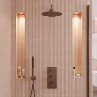 Concealed Thermostatic Shower Pack with Shower Head, Arm and Handset - Brushed Bronze  Main image