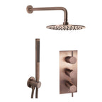 Concealed Thermostatic Shower Set with 200 mm Shower Head, 400mm Arm and Handset - Brushed Bronze