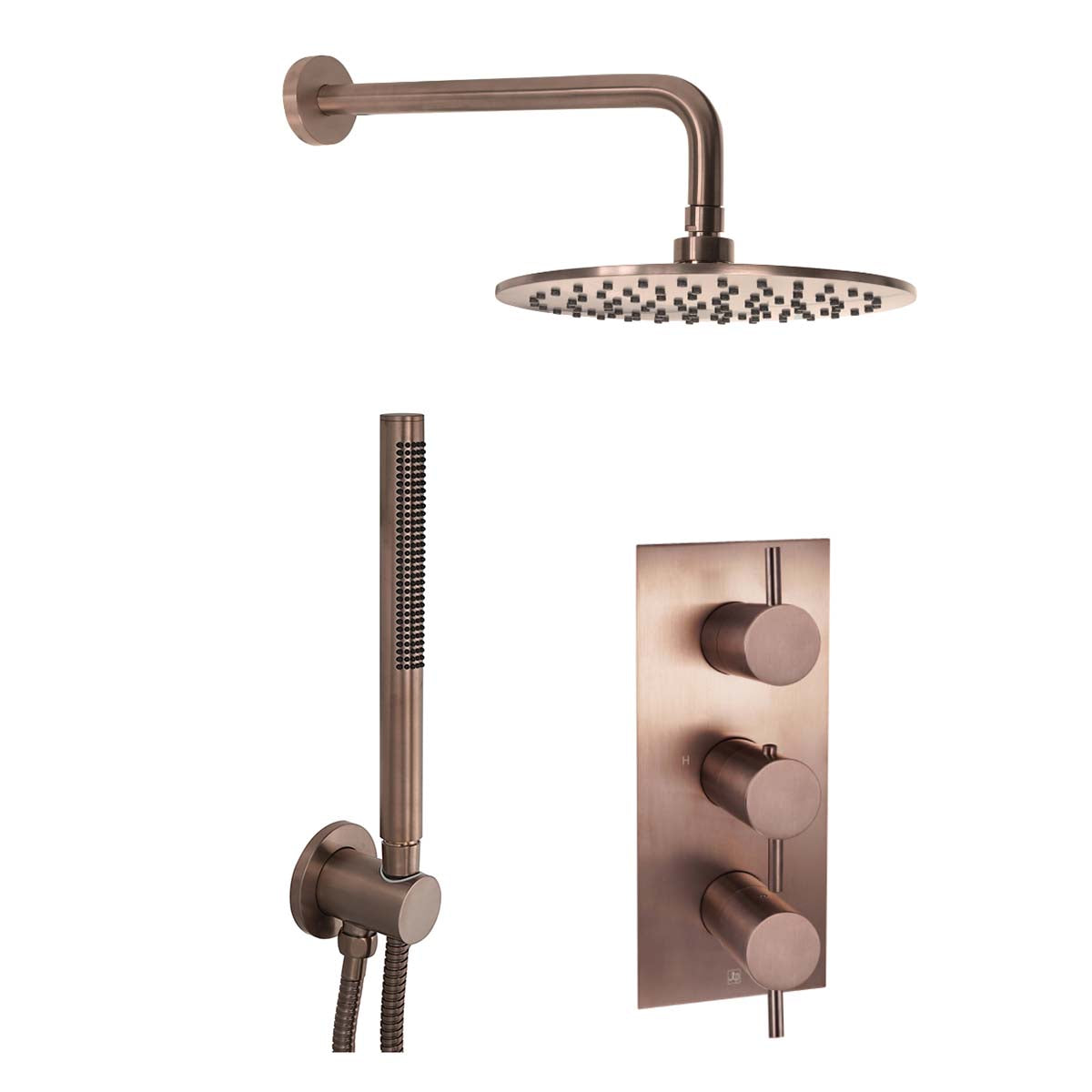 Concealed Thermostatic Shower Set with 200 mm Shower Head, 400mm Arm and Handset - Brushed Bronze