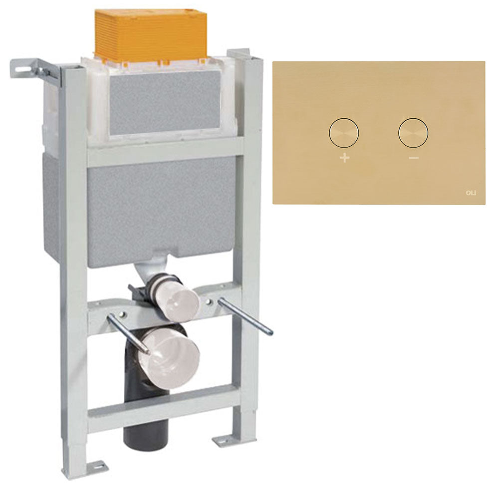 Wall Hung WC Frame,Dual Flush Concealed Cistern and Dual Flush Plate Buttons Gold