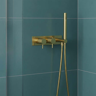 Thermostatic 2 Outlet Shower Valve with Handset - Brushed Brass Secondary image