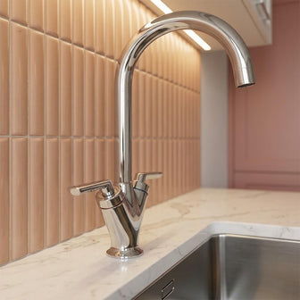 Contemporary Deck-Mounted Kitchen Tap with Curved Spout- Chrome Main image