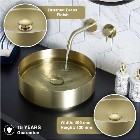 Gold Round Bathroom Countertop Basin - Brushed Brass Finish