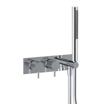 Chrome Concealed Thermostatic 2 Outlet Shower Valve with Handset and Knurled Handles Secondary image
