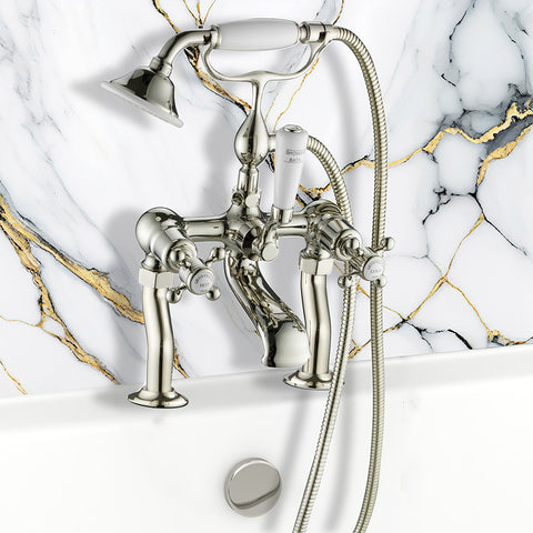 deck mounted bath shower mixer tap brushed nickel