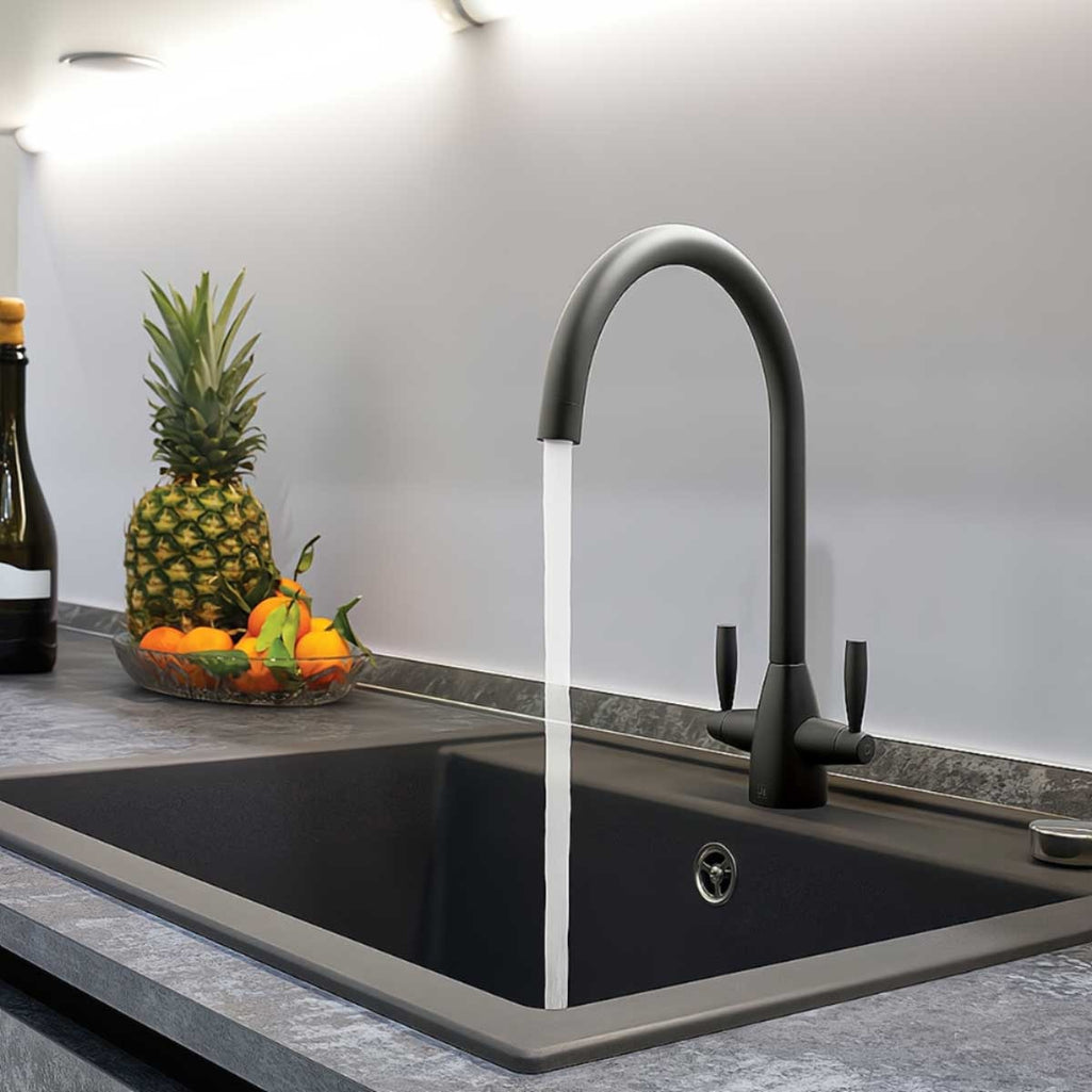 Deck-Mounted Kitchen Tap with Twin Lever - Matt Black
