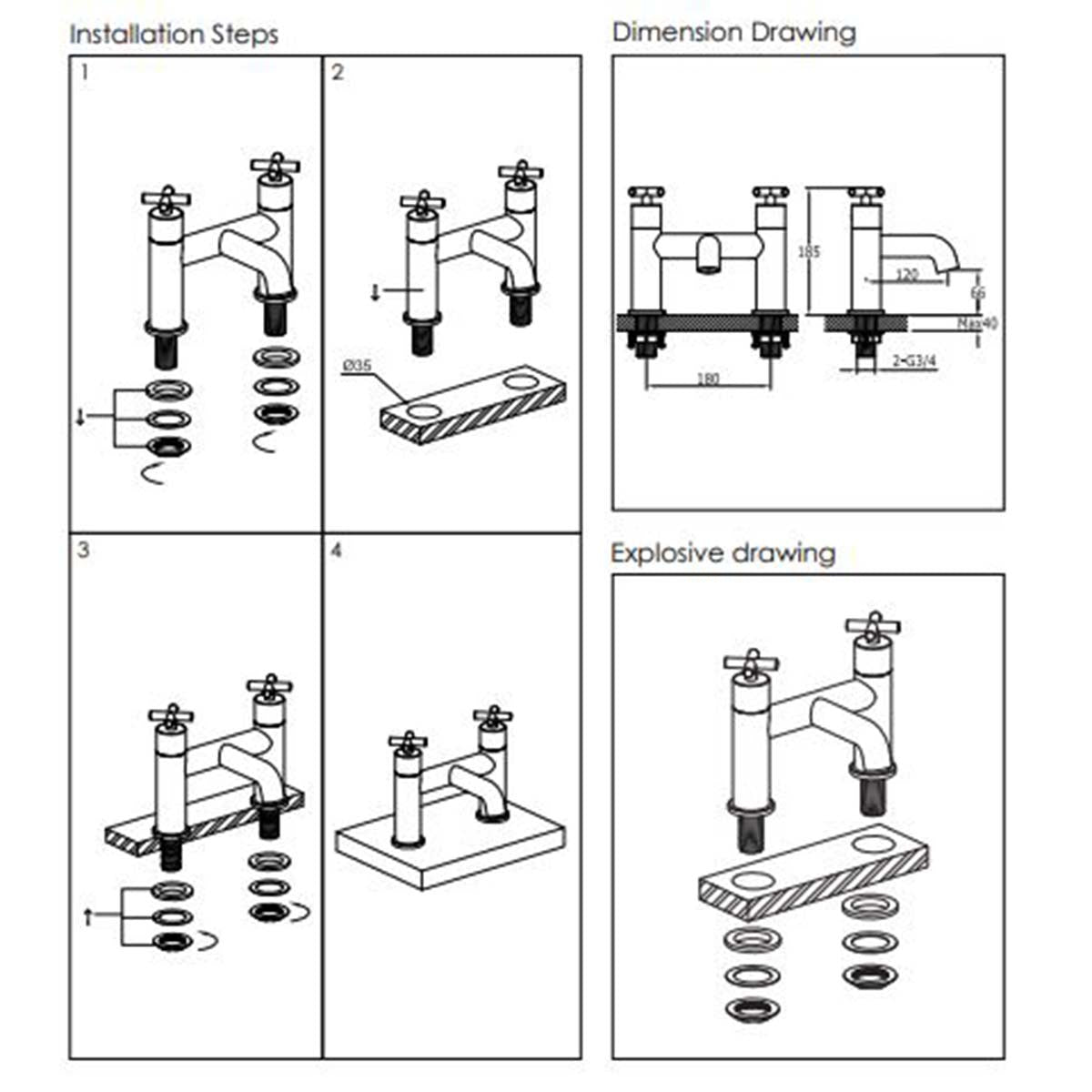 Instructions for Deck mounted bath filler brushed brass