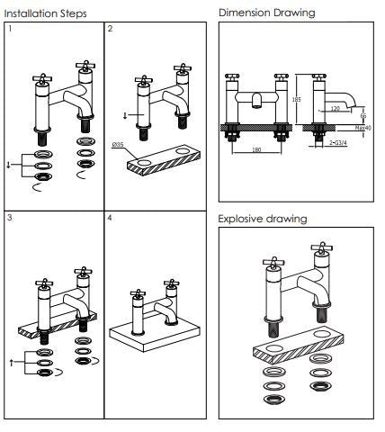 Instructions for Deck mounted bath filler brushed brass