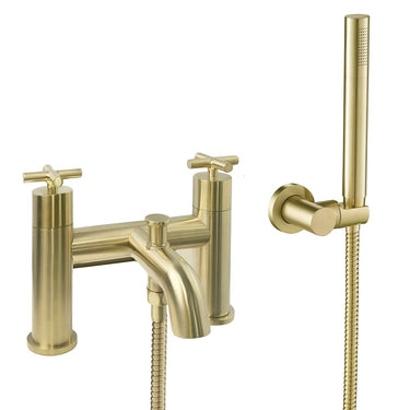 Deck Mounted Bath Mixer Tap with Shower Kit - Brushed Brass