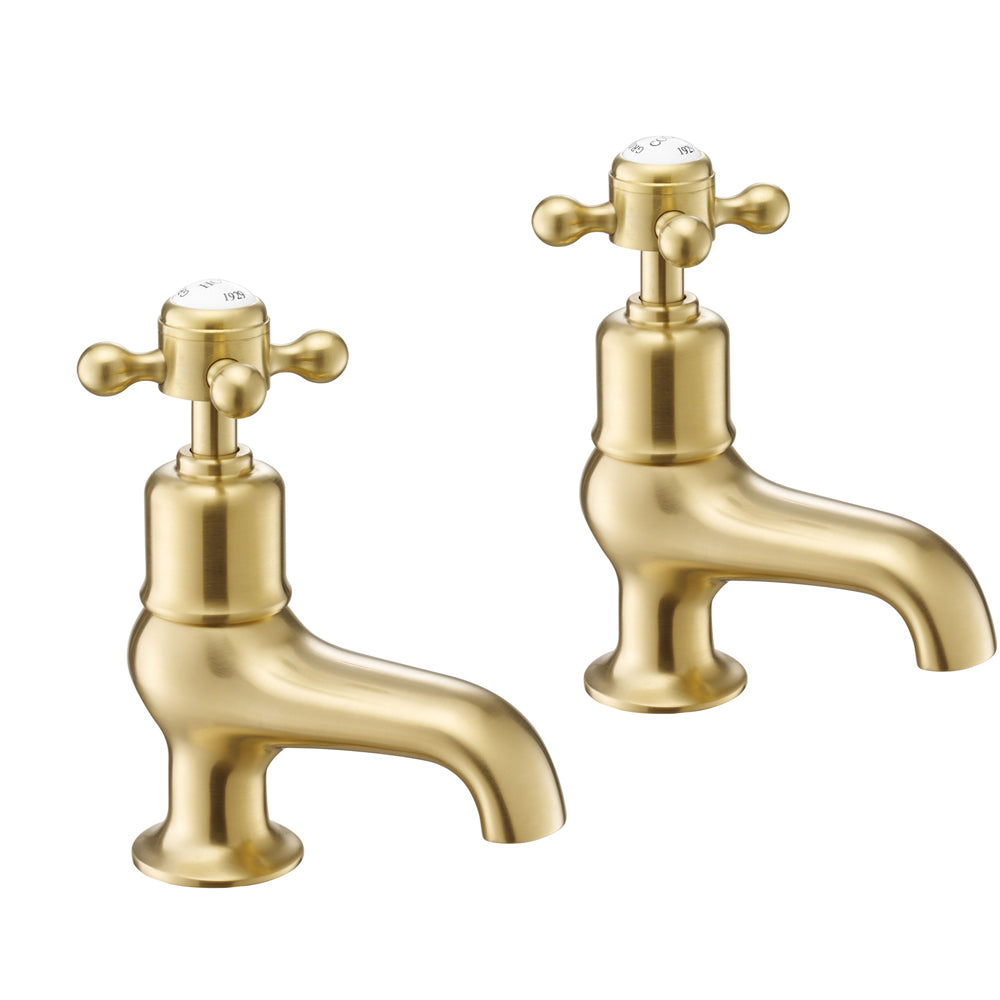 Traditional Brushed Brass Crosshead Pillar Bath Taps Main image