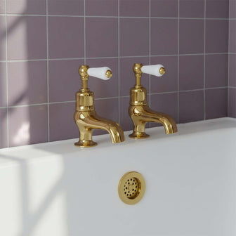 Deck Mounted Lever Bath Pillar Taps - Gold Main image