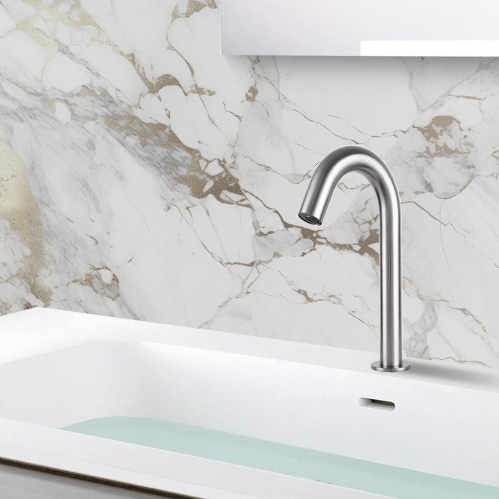 Deck Mounted Sensor Basin Tap - Stainless Steel