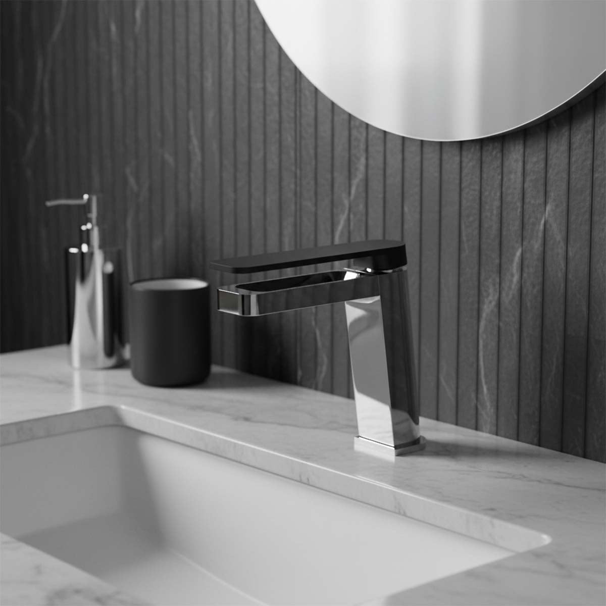 Deck Mounted Single Lever Basin Mixer Tap with Black Lever
