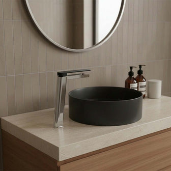 Deck Mounted Tall Basin Tap with Black Lever Handle Main image