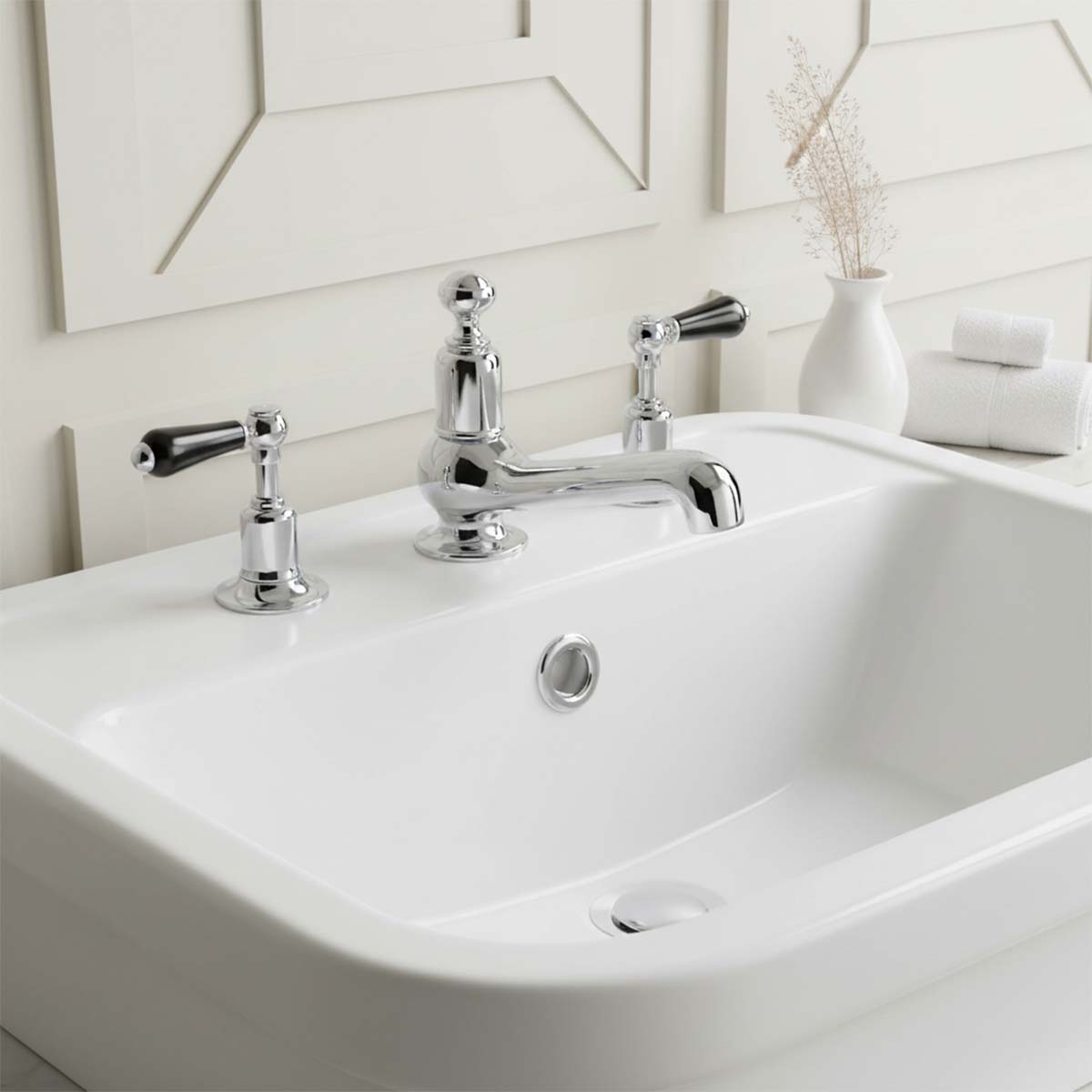 Deck Mounted Traditional Basin Mixer Tap with 3 Tap Holes