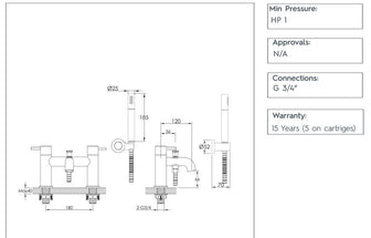 Deck Mounted Bath Mixer Tap with Shower Kit - Brushed Brass Secondary image