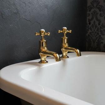 Deck-Mounted Crosshead Pillar Bath Taps- Gold Secondary image