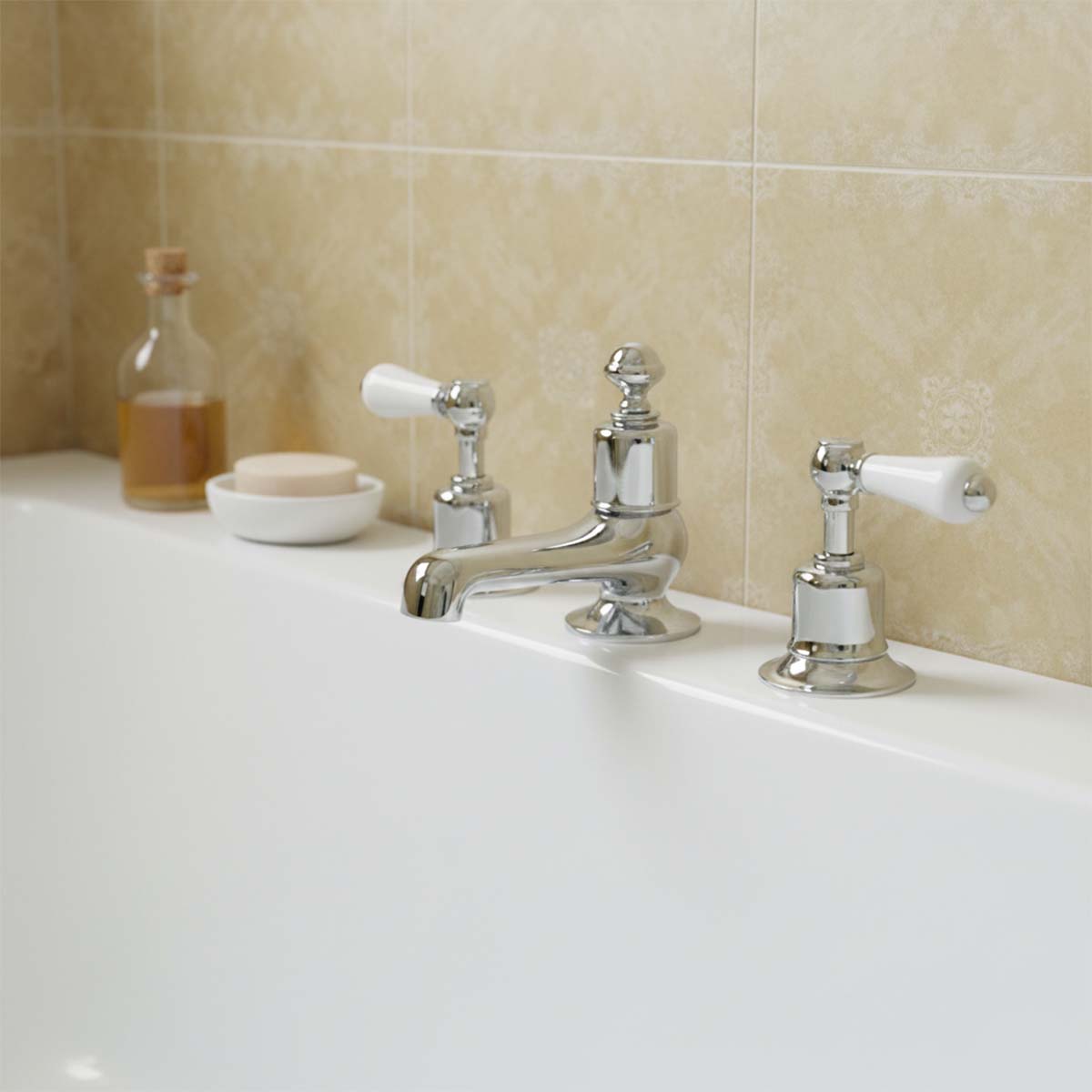 Deck mounted three hole lever Victorian tap - chrome 