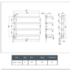 Designer Electric Towel Rail Bars - 486mm x 600mm technical Details
