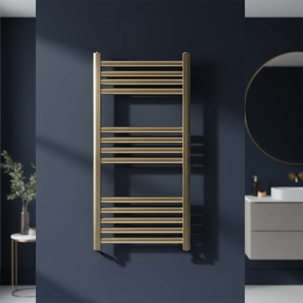 Dual Fuel Brushed Brass Towel Rail - 800mm x 400mm