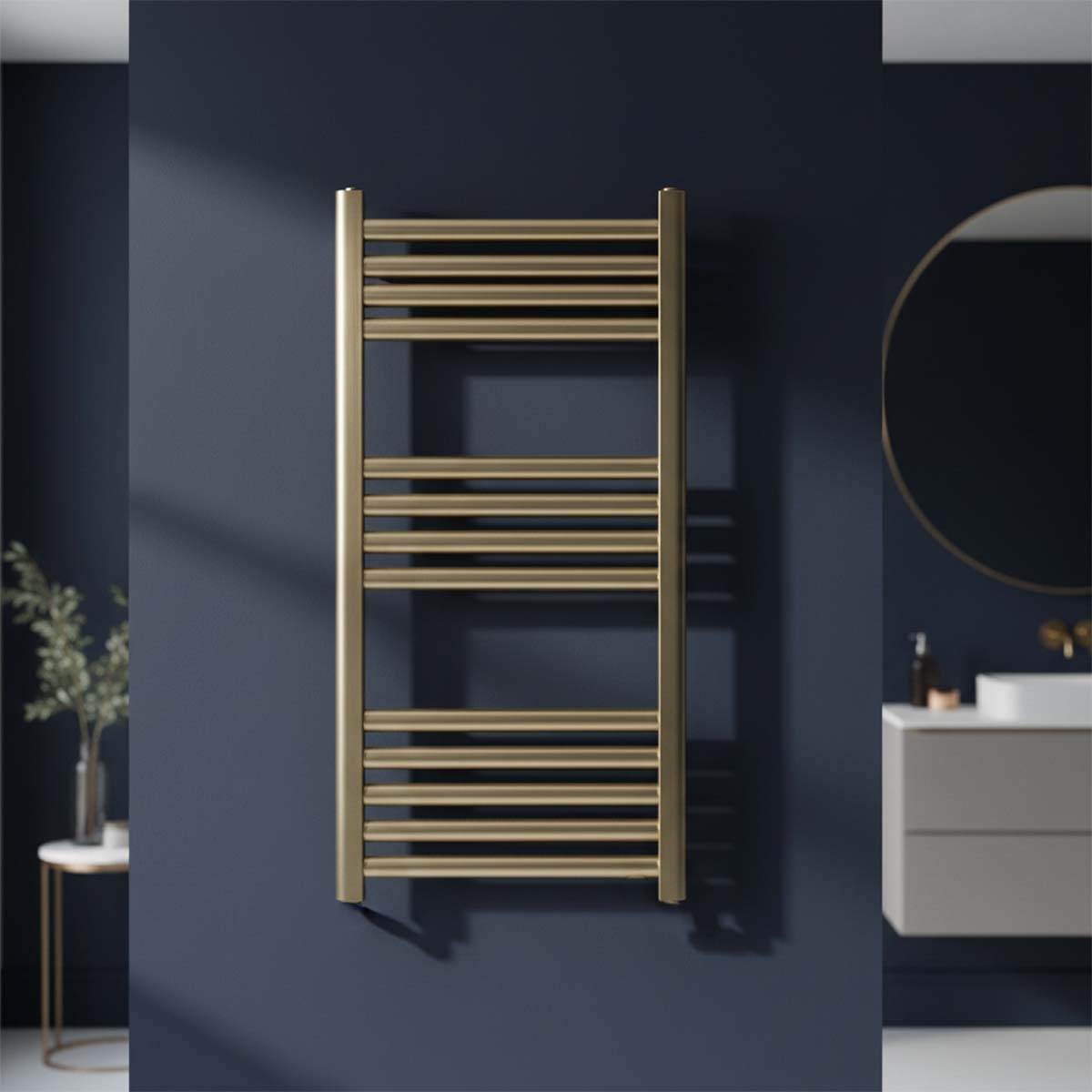 Dual Fuel Brushed Brass Towel Rail - 800mm x 400mm
